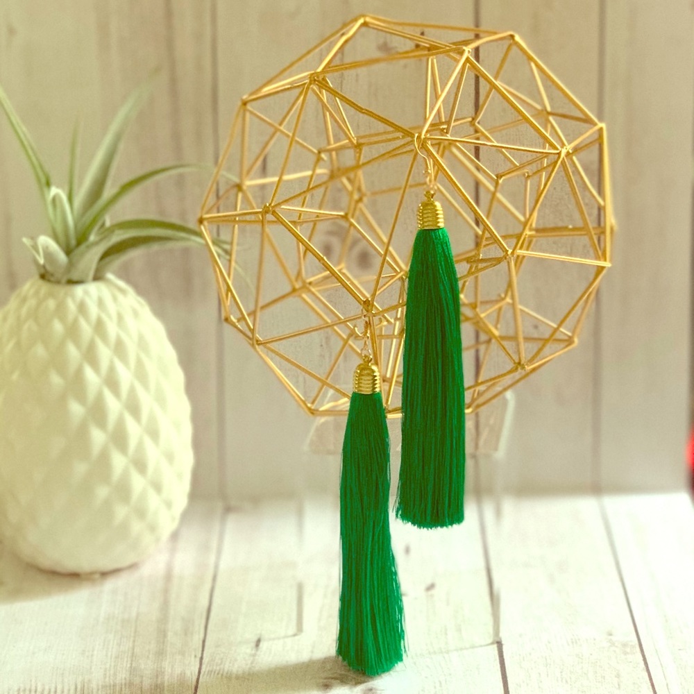 Green Tassel Drop Earrings